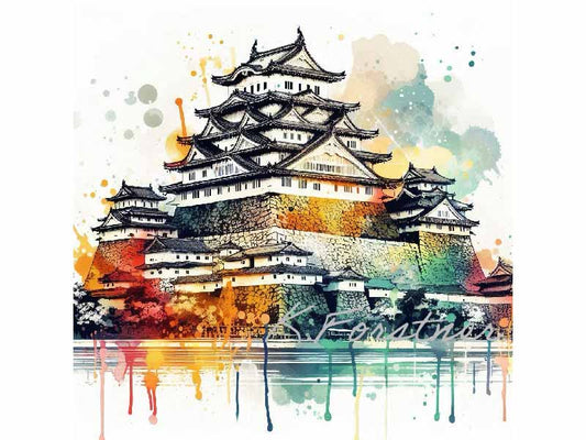 Himeji Castle Hardboard Wall Art Tile